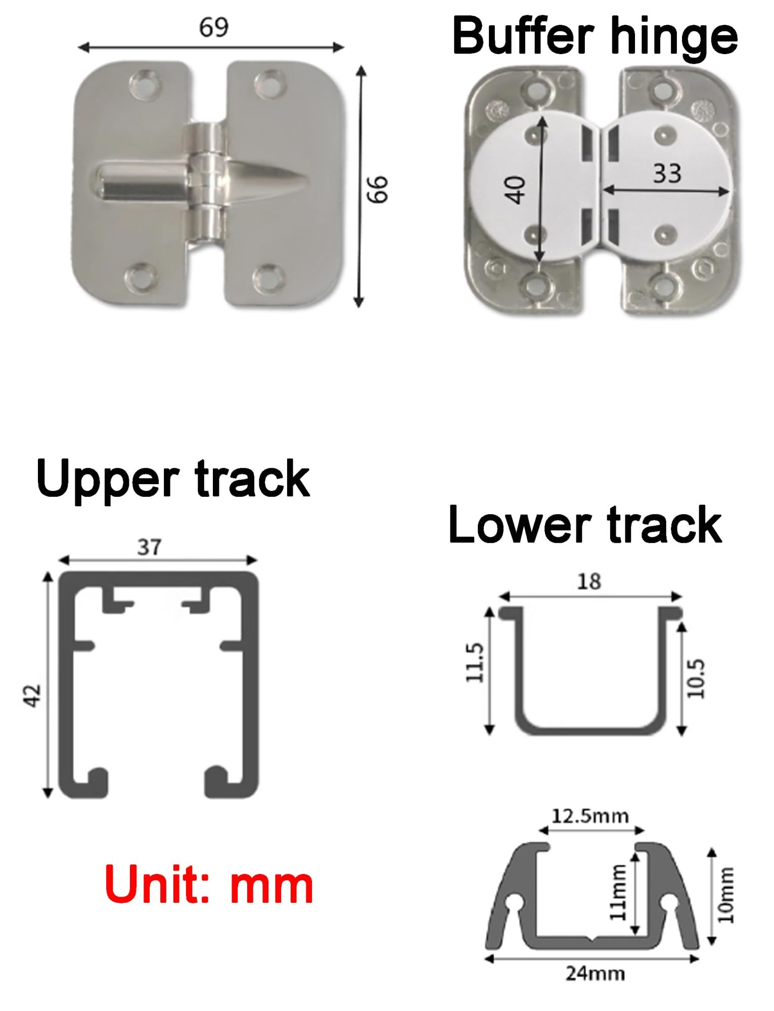 Genérico Rieles de Empuje y tracción for Puertas Plegables, Accesorios de herrajes for Puertas de baño, Cocina, balcón y Cierre de amortiguación.(150cm)