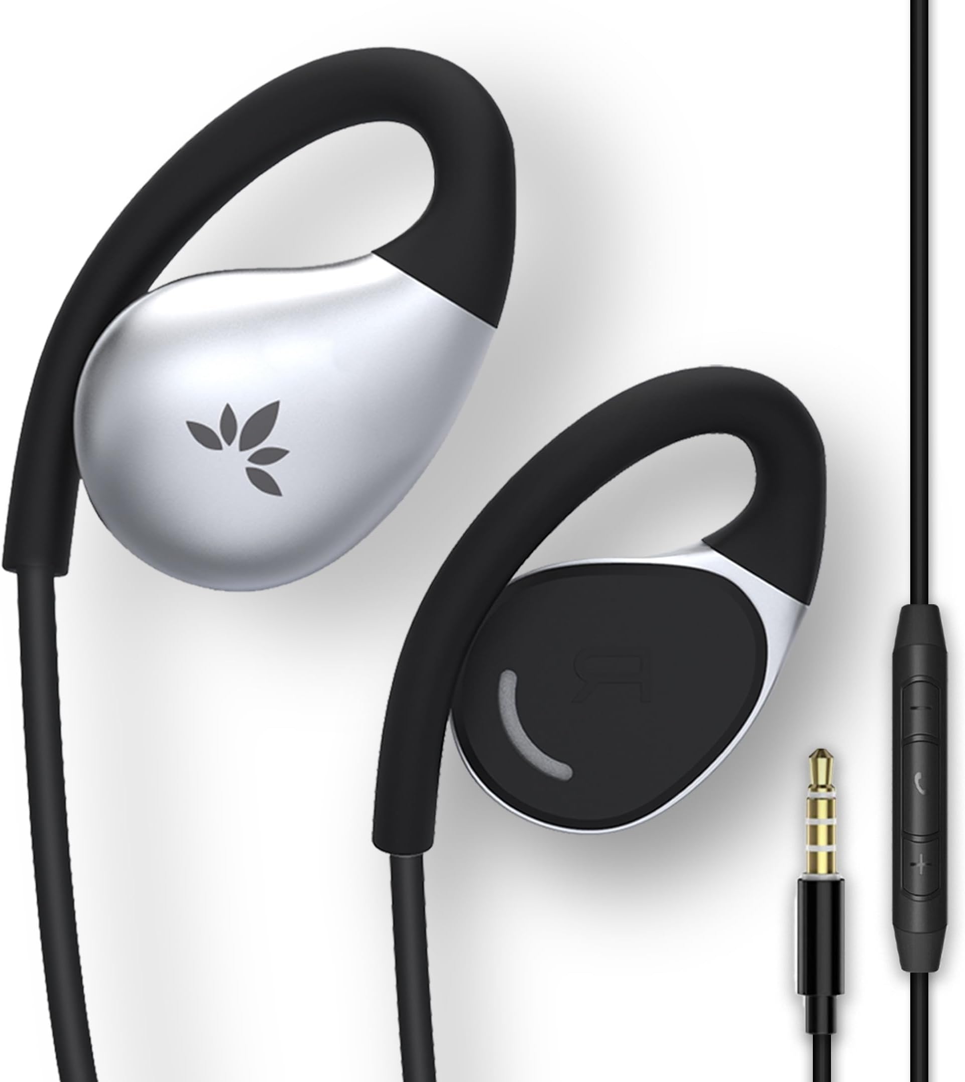 Resolve - Wired Open-Ear Earbuds & Microphone (for Medium-Large Ear) with in-Line Controls and Wrap Around Over Ear Hook, Surroundings Awareness, 3.5mm AUX Jack