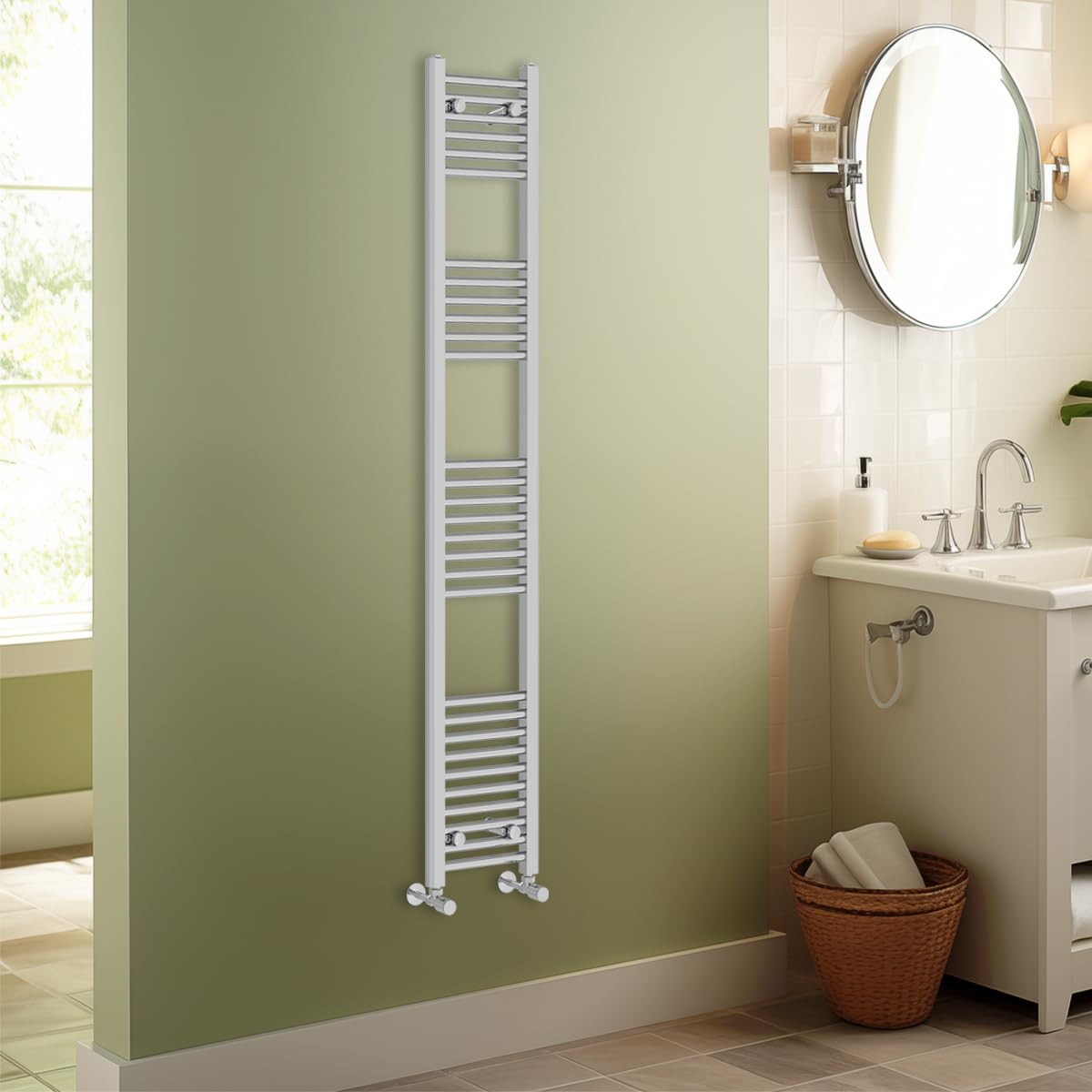 Warmehaus Chrome Contemporary Straight Heated Bathroom Towel Rail Radiator Rad - 1800X300mm