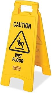 Rubbermaid Commercial 611277YW -inch Caution Wet Floor-inch Floor Sign Plastic 11 x 1-1/2 x 26 Bright Yellow
