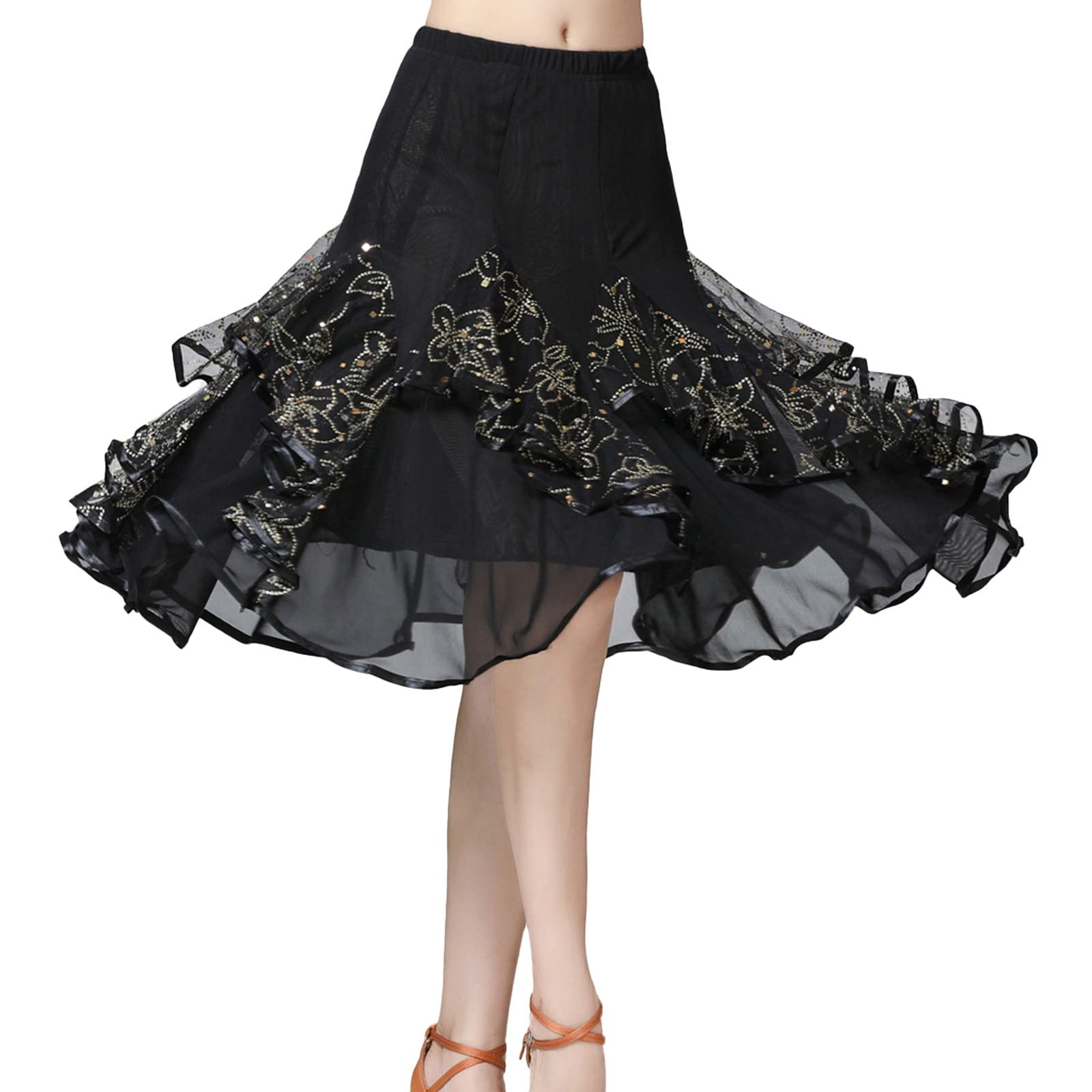 Jupe tutu classique des années 50 pour femme - Jupe trapèze swing en dentelle - Jupe de danse - Jupe de bal - Jupe d'entraînement - Jupe de performance - Plumes noires