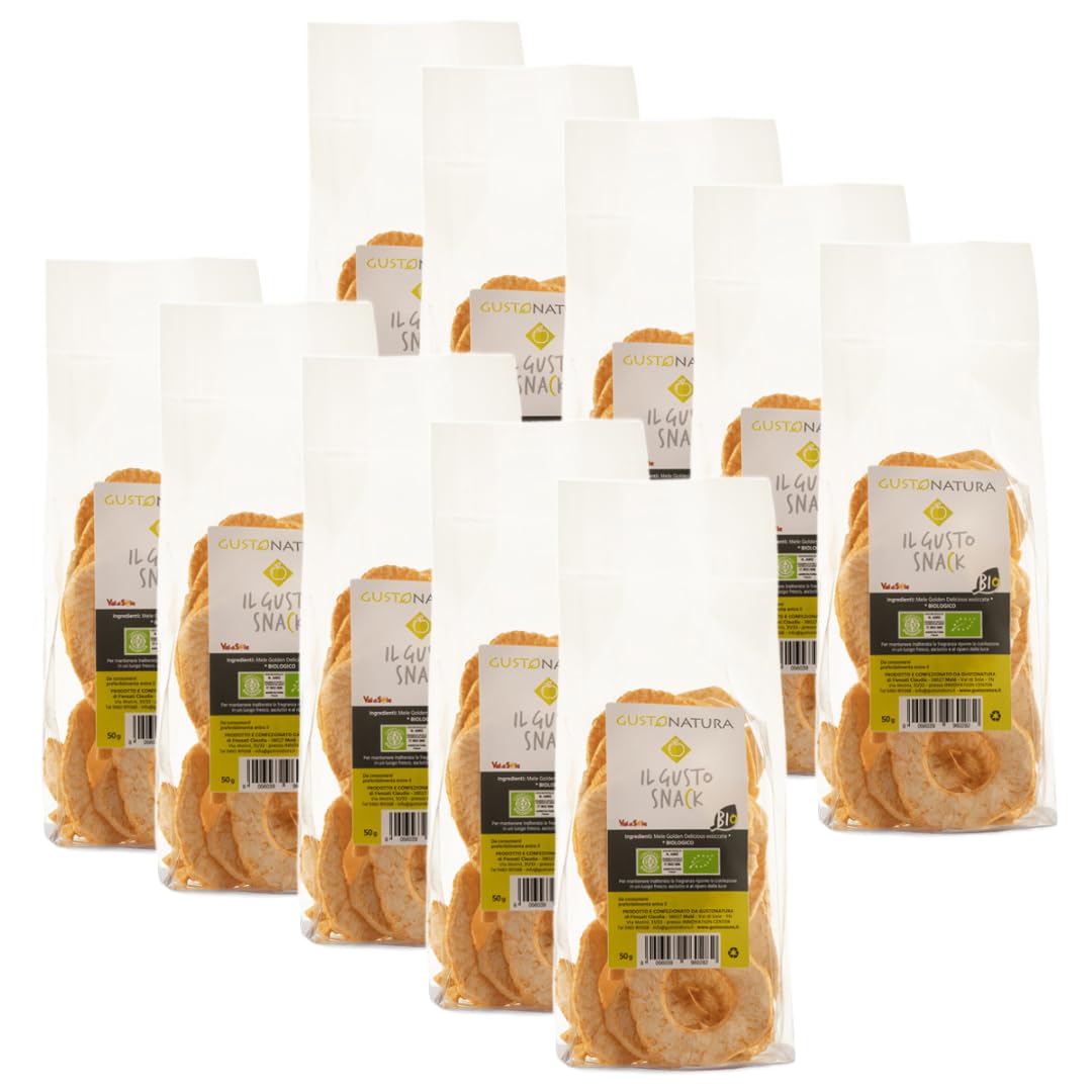 Mele essiccate (10 confezioni) – snack dolce naturale – anelli di mela del Trentino – senza zuccheri aggiunti – Made in Italy – Gustonatura