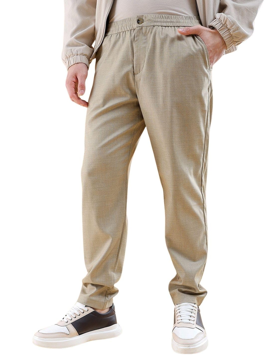 Men Relaxed Cropped Solid Mid-Rise Stretchable Trousers-image-33