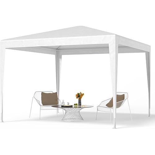 10x10 Canopy Tent Party - Sturdy Steel Frame - Thickened PE Cover - Waterproof Outdoor Patio Portable Instant Shade Gazebo for Outdoor Wedding Parties Camping - White