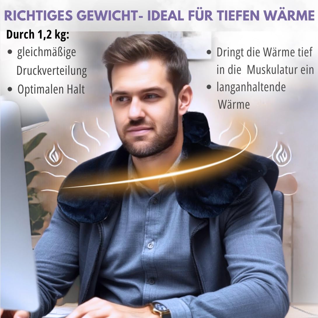 Kirschkernkissen für Nacken und Schulter – Körnerkissen für Mikrowelle- Beruhigender Lavendel Duft & natürliche Wärme - extra große Abdeckung (Schwarz)