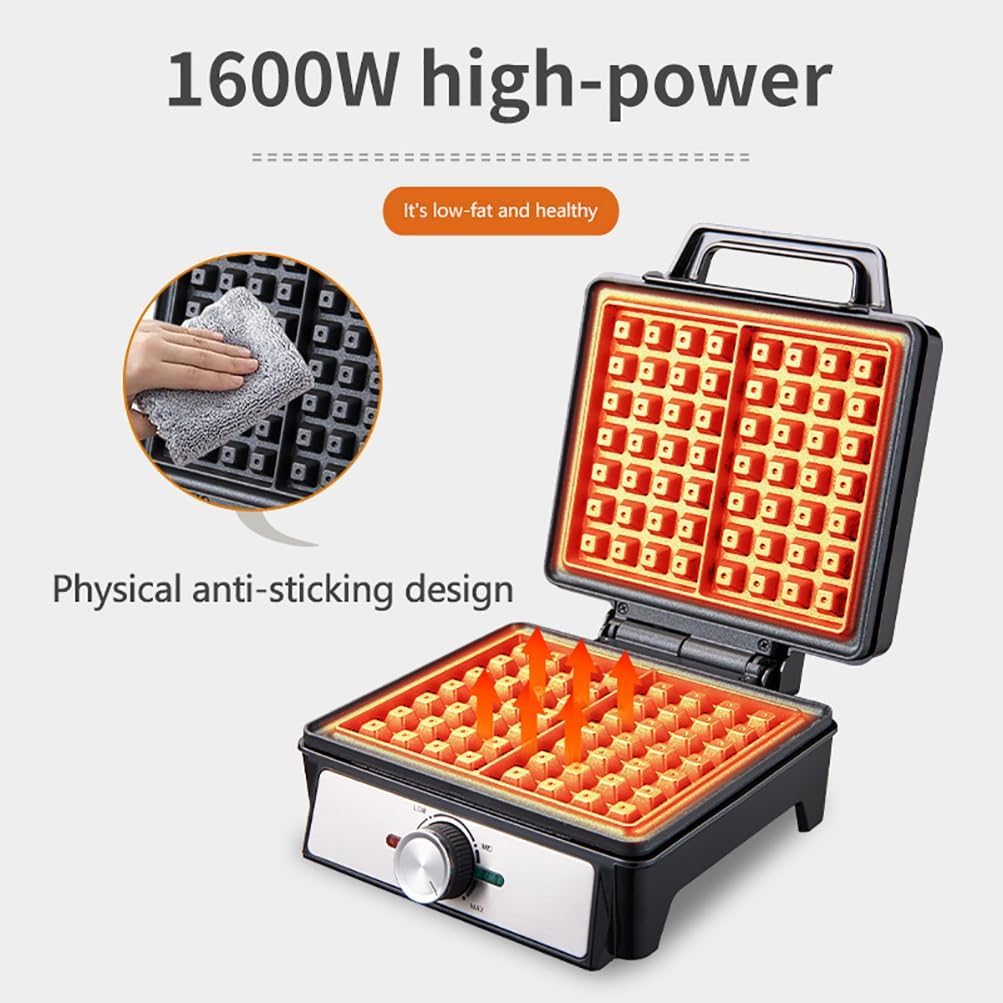 Waffle Maker Elettrico da 1600 W - Piatti Doppi, Controllo della Temperatura Regolabile, Guardia Antiaderente e Overflow - per Waffle belgi, frittelle, Formaggio grigliato, Hamburger
