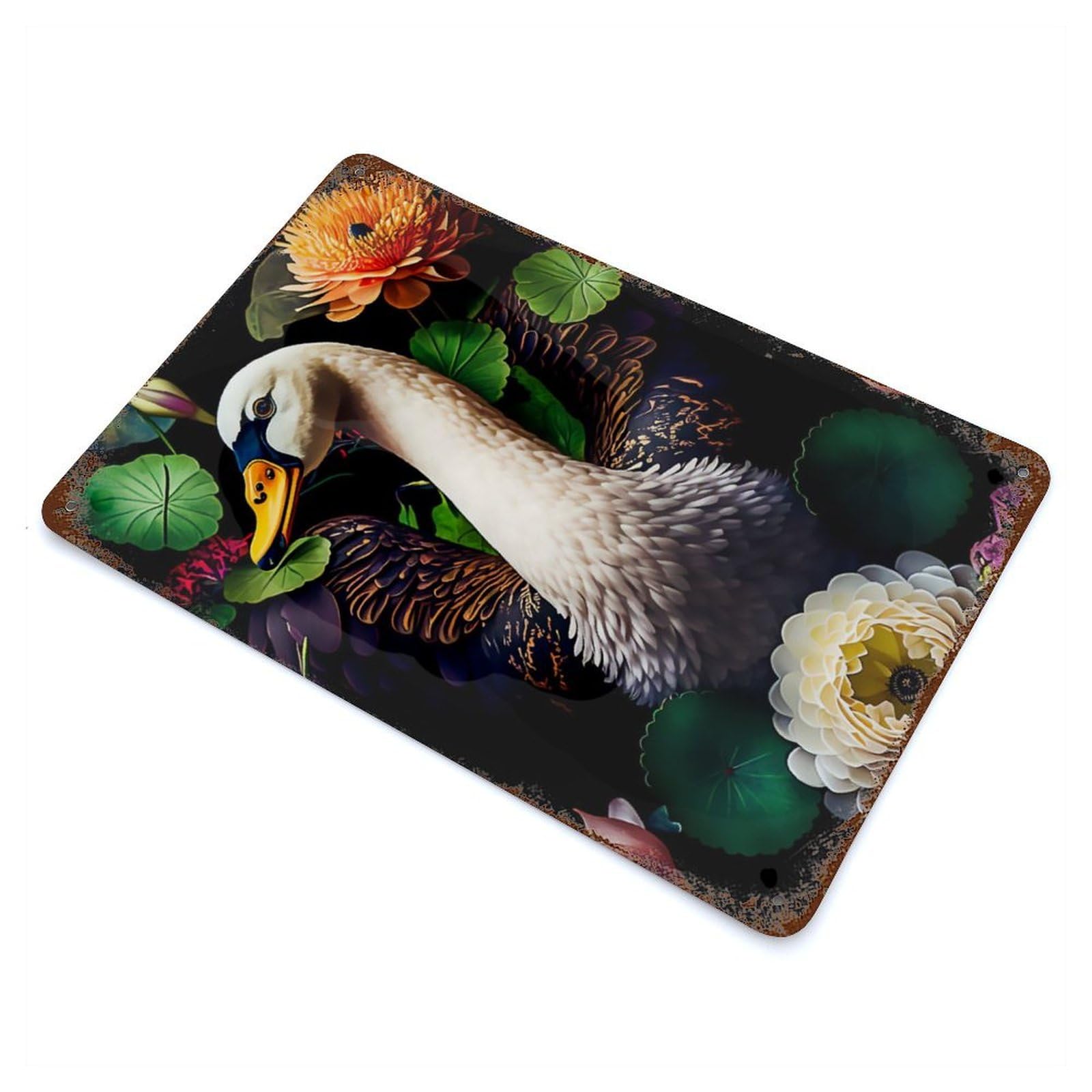 Vintage Metal Tin Sign Swan 11.8"x7.9", Industrial Home Decor for Farmhouse, Kitchen And Entryway Decor