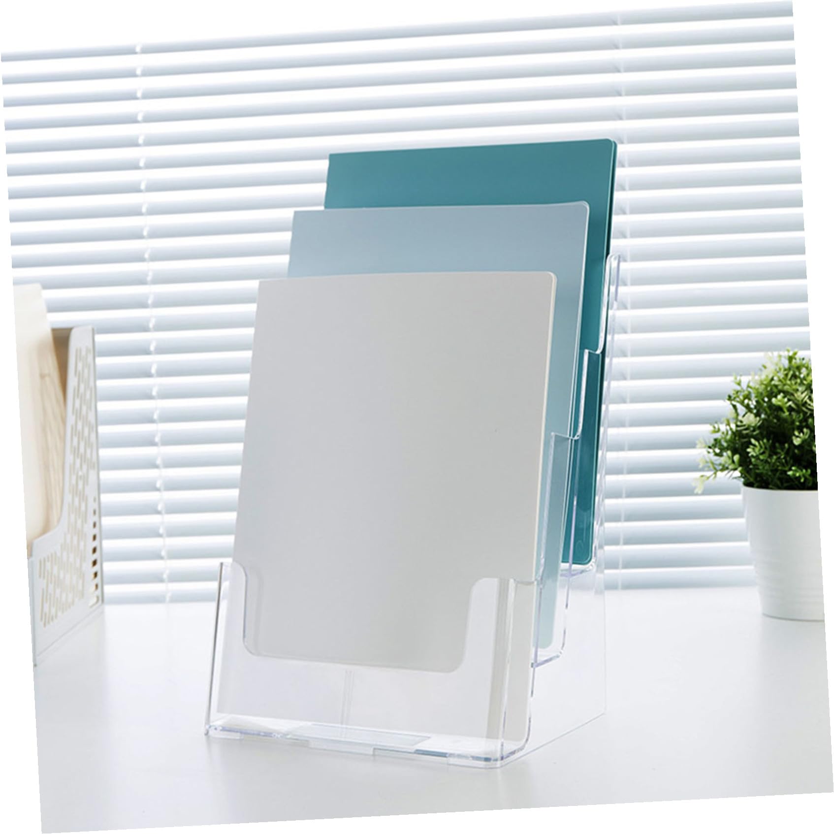 INOOMP Organizador de Escritorio Acrílico Resistente Expositor Revistas y Folletos Soporte de Archivo para Oficina Almacenamiento Compacto y Visible para
