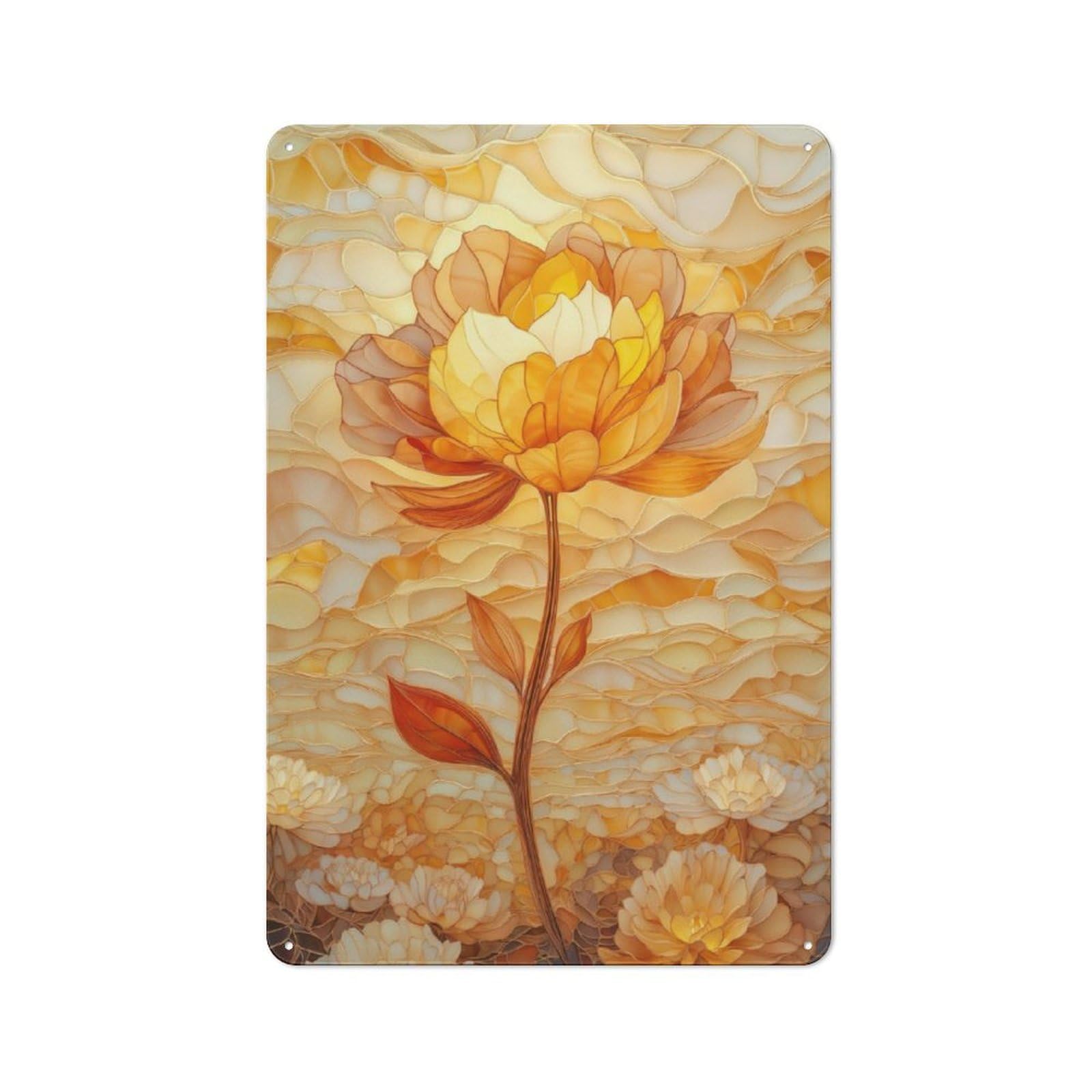 Junmoney Stained Glass Flower Metal Sign 30X20cm With For Workshop Wall, Rustic Decor, For Collectors Decorating Workshops And Hobby Rooms