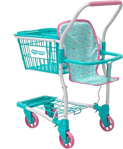 KOOKAMUNGA KIDS Carrito de compras de juguete con cesta de mano extraíble Carrito de comestibles realista 2 en 1 para niños con soporte de asiento