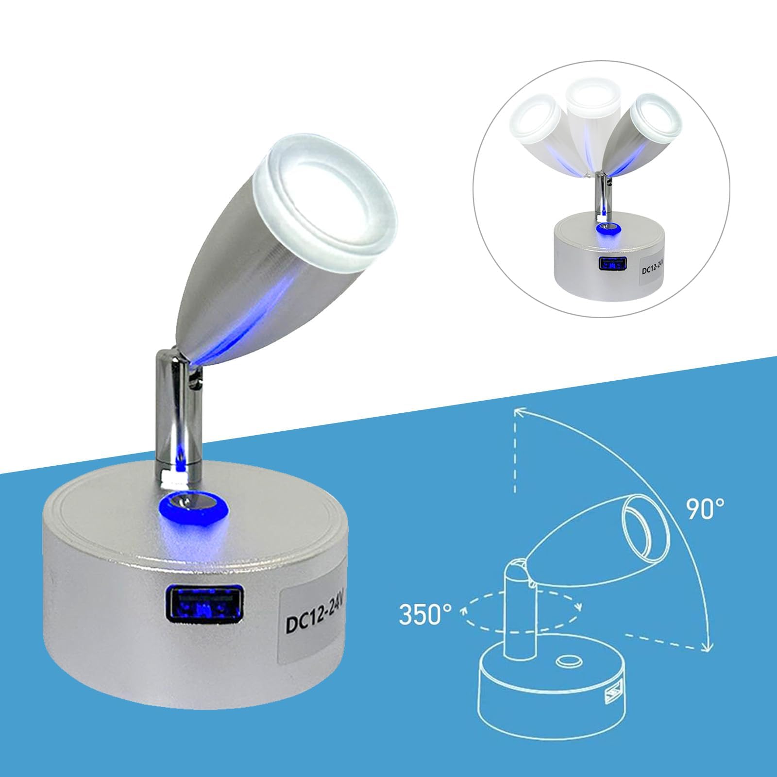 12v Led Lampes Camping-car, 12v Lampe de Lecture Lit, 3 Températures de Couleur, 3w, Variateur Tactile, DC 12-24v Led Spot, éclairage pour Camping car/Voiture/Caravane/Bateau(2 Pièces)