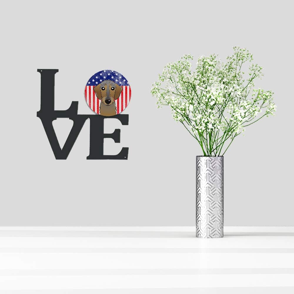 Caroline's Treasures BB2163WALV American Flag and Wirehaired Dachshund Metal Wall Artwork LOVE Indoor Outdoor Art Decor Patio, Bathroom, Kitchen Colorful Aluminum and Black Steel Sculpture