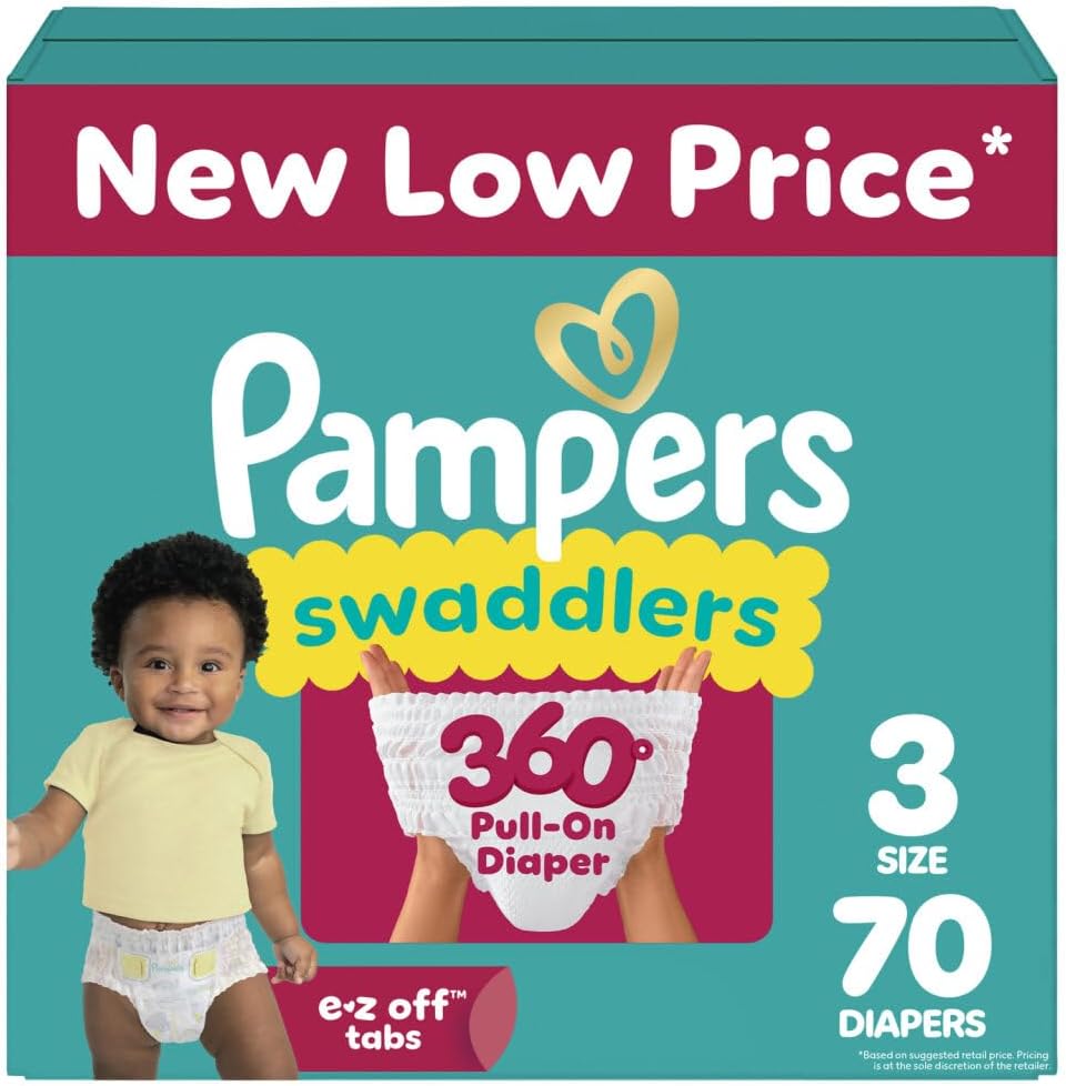 Pampers Diapers - Swaddlers 360° - Size 3, 70 Count, up to 100% Leakproof Comfy Dry Fit, Designed for Easy Changes, Pull On Baby Diaper (Packaging May Vary) Size 3 70
