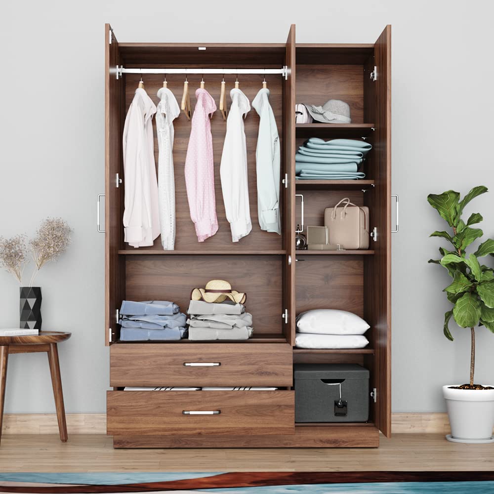 Wakefit Wardrobe | 1 Year Warranty | Engineered Wood Almirah, Cupboard for Clothes Storage | 3 Door, 1 Drawer, 1 Hanging Space | Gingham - Columbian Walnut