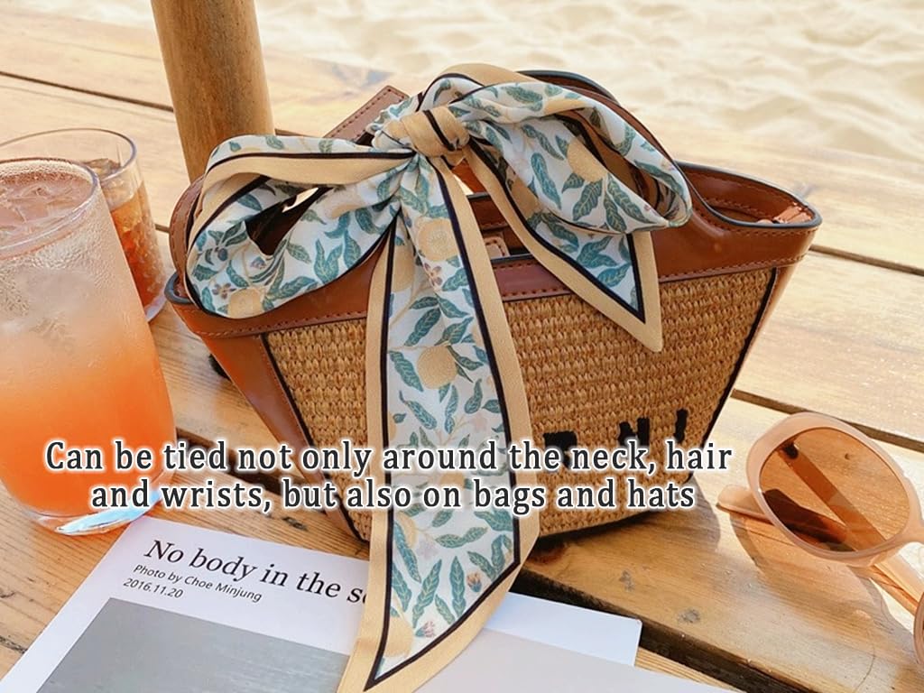 Foulard Capelli Donna in Raso Effetto Seta, 8 Pezzi Sciarpa Stretta Multiuso con Fantasie Floreali, Sciarpa a Nastro per Borsetta, Testa Collo Decorazione Copricapo Sciàrpa, per Borse, Capelli,