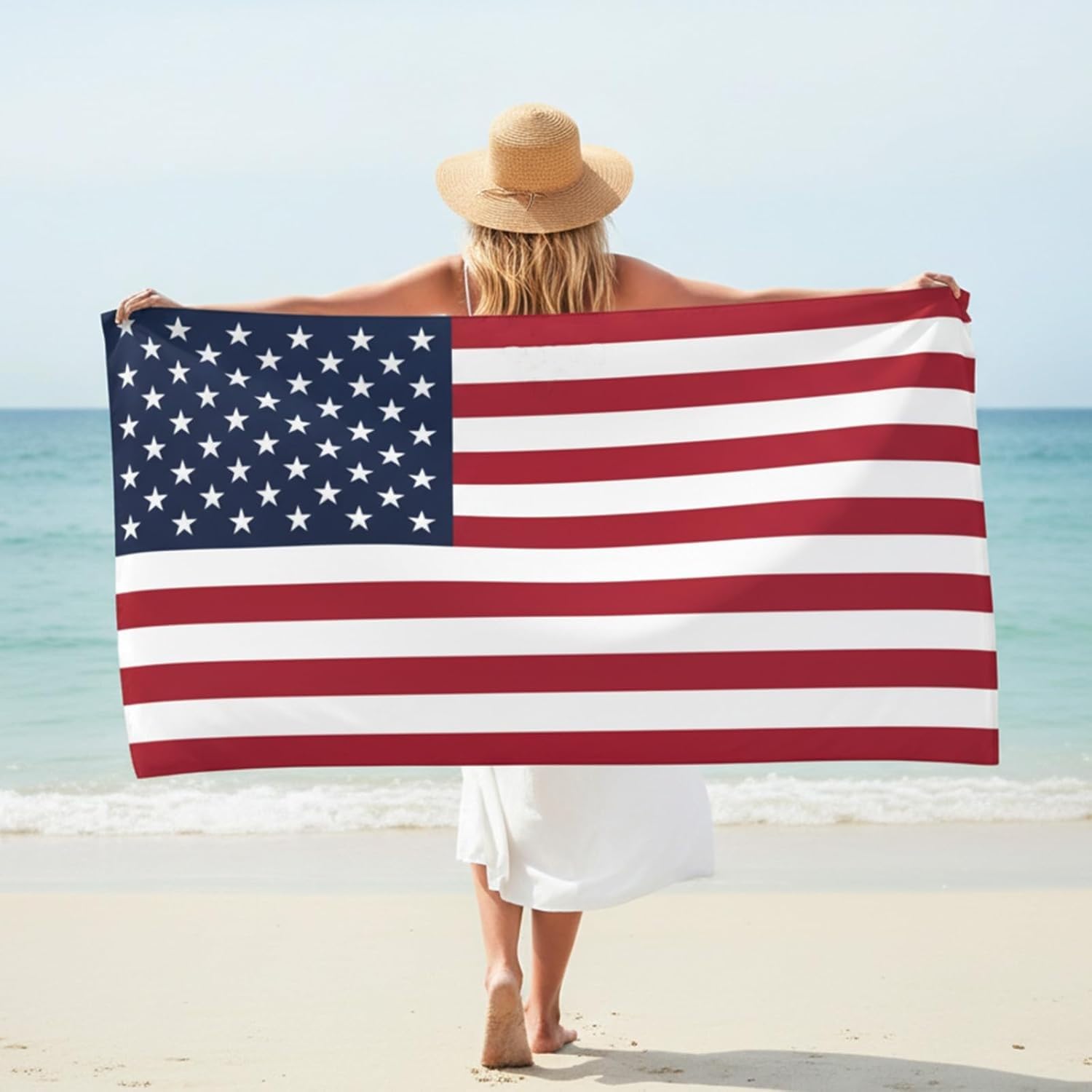 YZQGLHP American Flag Microfibre Beach Towel Lines Beach Bath Towel Quick Drying, Lightweight, Sand-Free, Durable, for Pool, Gym, Camping, Travel Towel 90x200cm