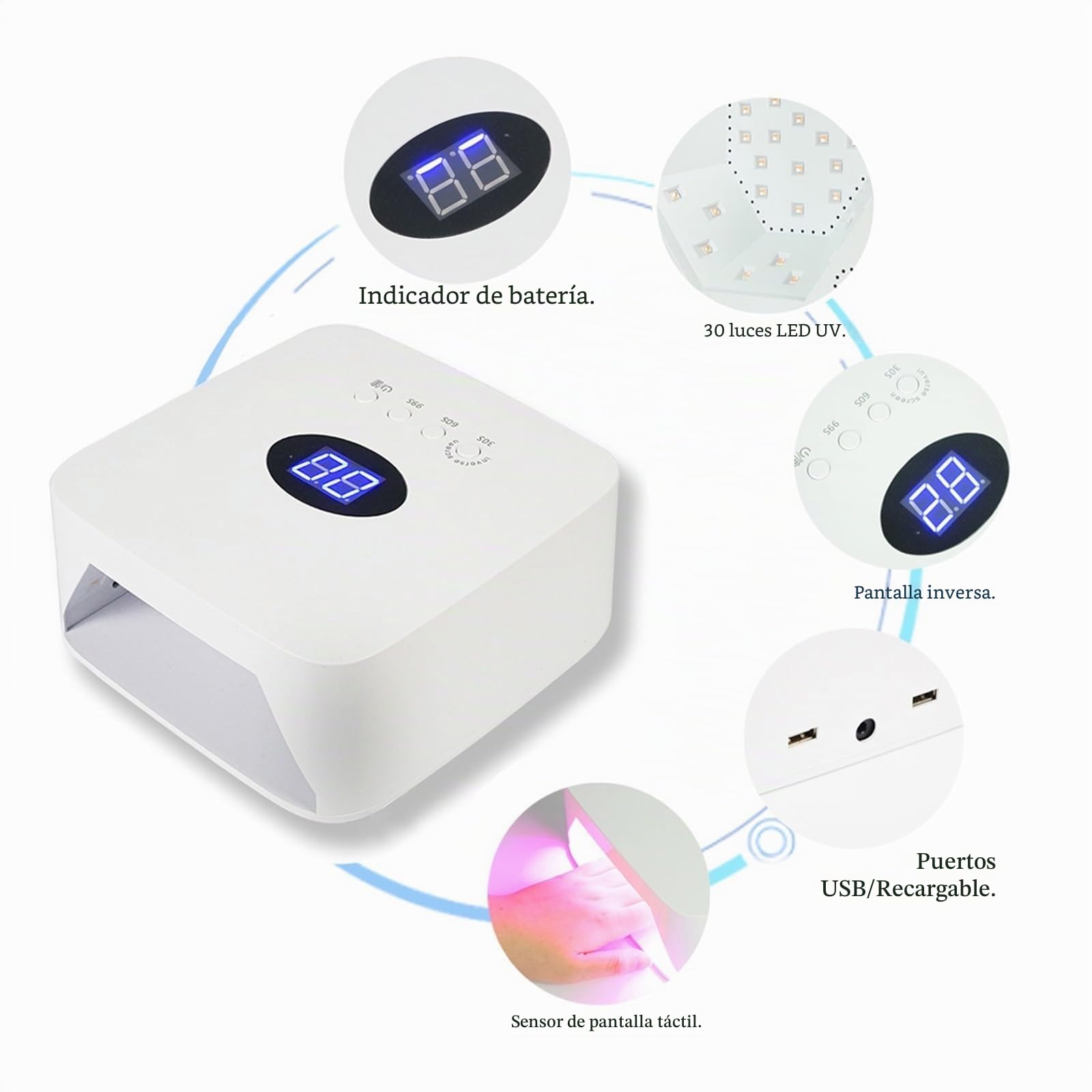 Lampara Uñas Semipermanentes, Lámpara de uñas LED UV de 54W, máquina secadora de esmalte de Gel inalámbrica recargable for uñas, luz UV for uñas, manicura profesional inalámbrica ,para el hogar y el s