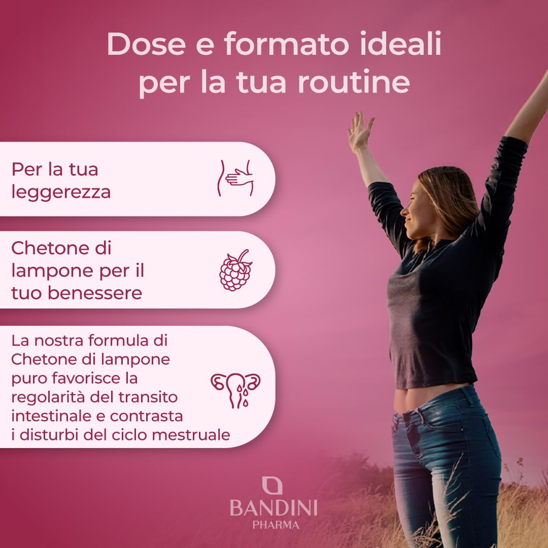 Bandini® Chetoni Esogeni di Lampone Puro 1200mg - Integratore Vegano con 180 Compresse per 6 Mesi - Vegan, Facile da Deglutire - Ideale per Dieta Keto, Low Carb e Stili di Vita Equilibrati