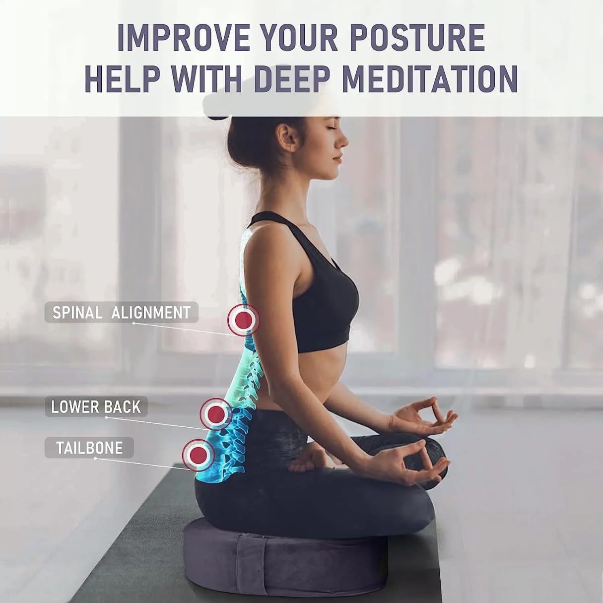 Dual-Layer Meditation Cushion with Buckwheat & Foam | Zafu Floor Pillow for Adults | Yoga Cushion for Sitting, Mindfulness, Sound Healing, Reiki & Floor Seating (Light Purple)