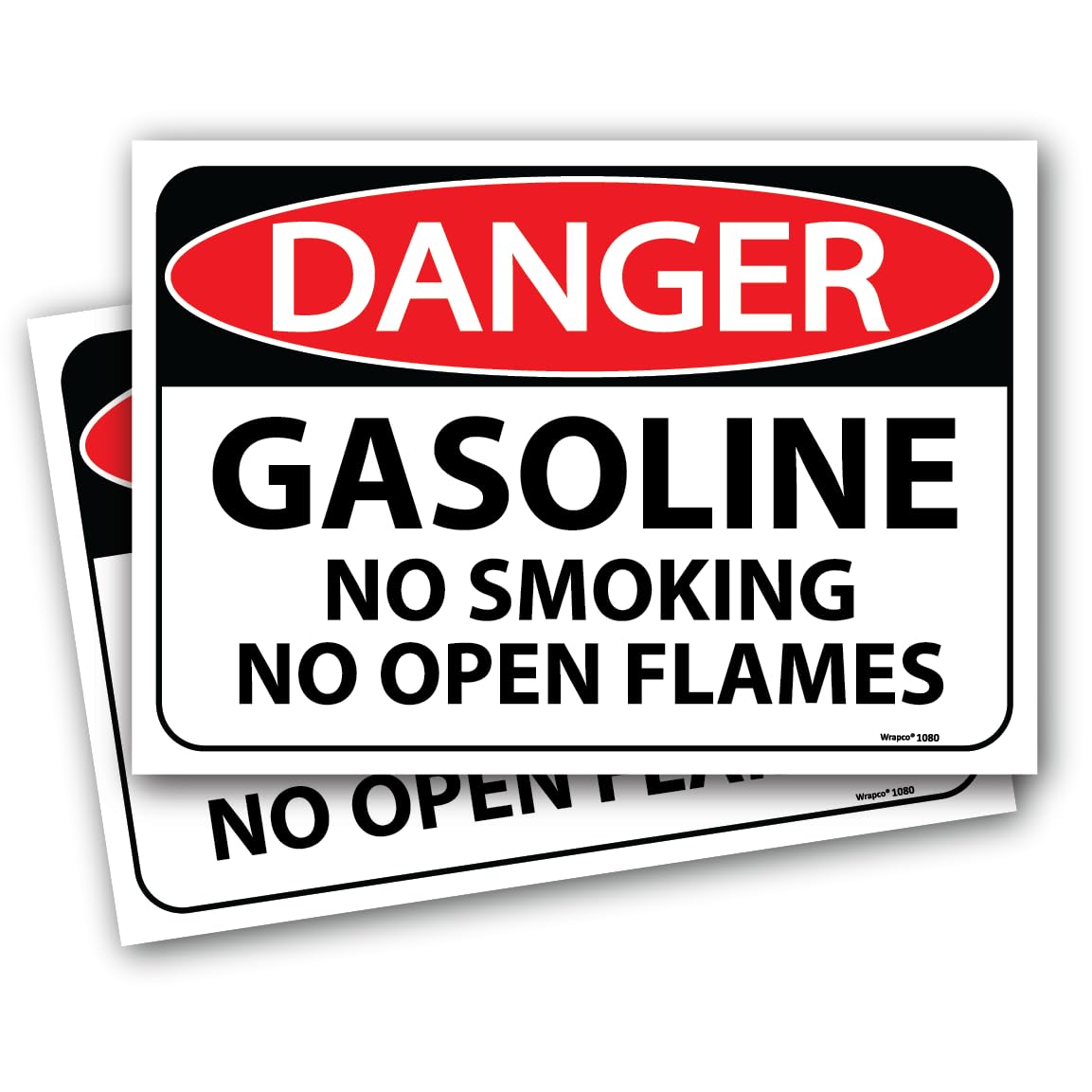 Wrapco (2 pack) Danger Gasoline No Smoking No Open Flames Sign 7"x10" Self Adhesive Gasoline Warning Sticker Decal For Tanks, Storage NFPA/OSHA