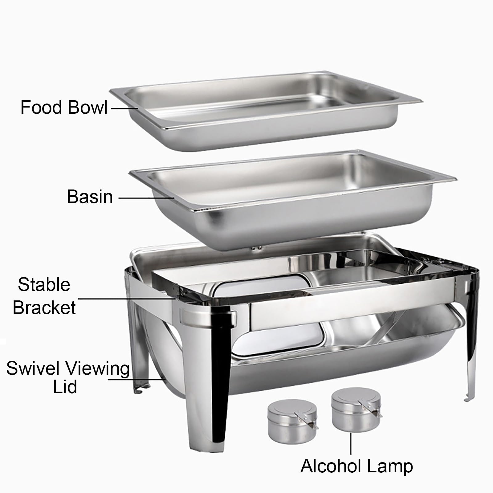 Set professionale di scaldavivande da 8 litri, padella, coperchio e supporto per carburante, per catering, buffet e scaldavivande