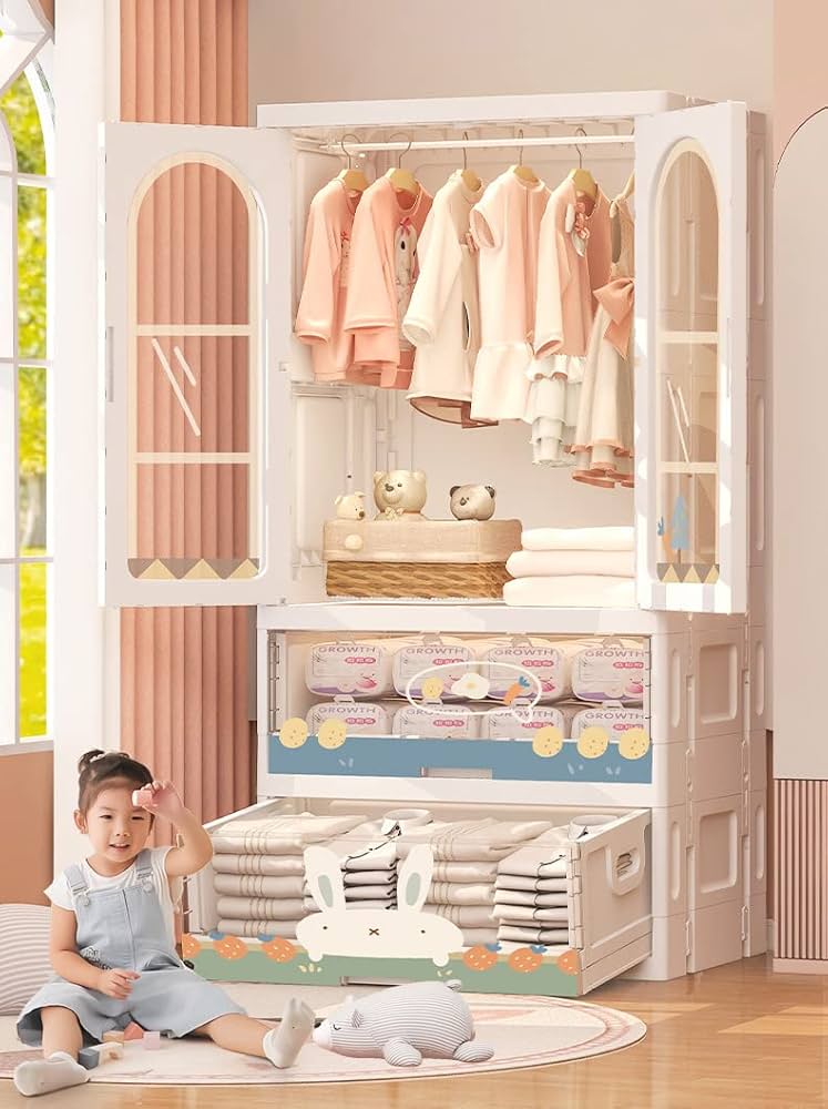Amazon｜PonyLes ワードローブ 扉付き 折り畳み式 子供用