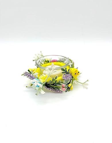 Miniatura 4 de Easter Floral and Yellow, Pink and Blue Chicks Candle Holder for Easter and Spring Table Decorations on Glass Candle Holder Glass Base - Set of 2