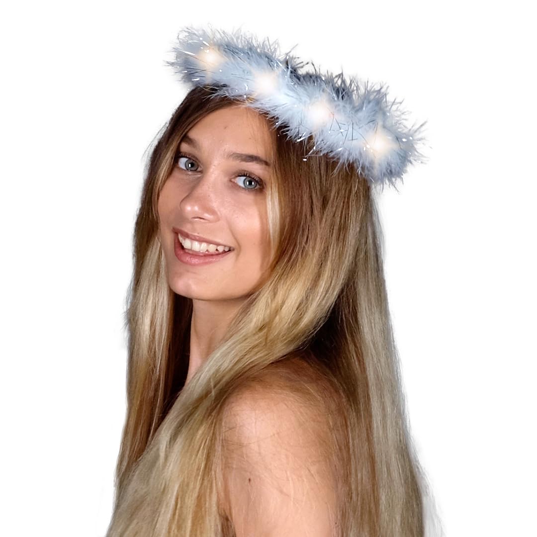 FuncredibleLight up Feathered Angel Halo Headband - Halloween Costumes - Angel Costume for Women, Men and Kids