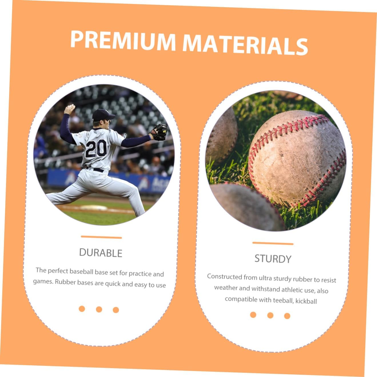 Durable Rubber Baseball and Softball Bases Kickball Training Equipment for Schools and Leagues Includes Home Plate and Portable Design Orange