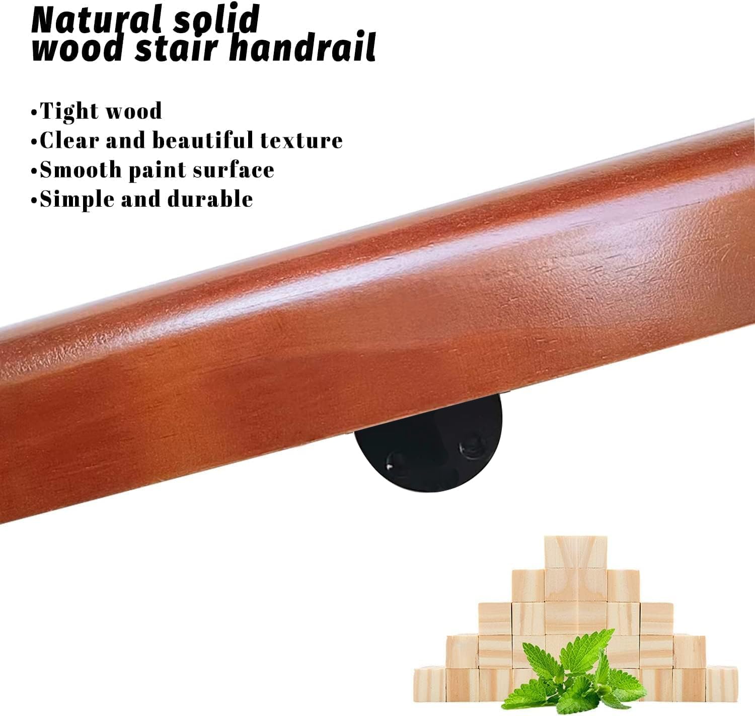 Wooden Stair Handrails, 4.6ft Safety Non-Slip Staircase Handrail, Professional Pine Stair Handrail with 2 Wall Mount Supports, Stair Railing for Bars Lofts Guardrail Corridor
