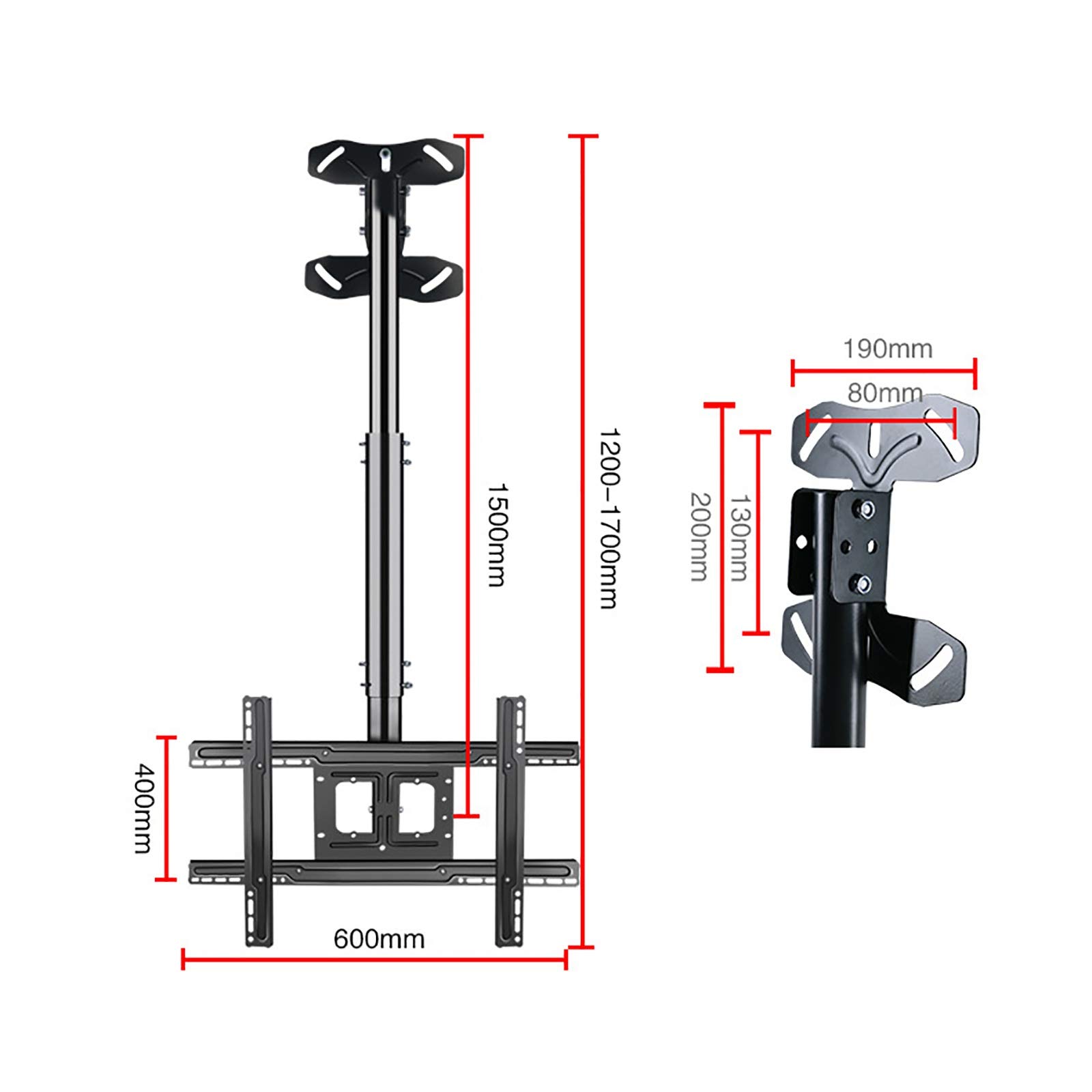 Soporte de techo para TV, soporte giratorio de inclinación ajustable para pantallas LED de 32 a 70 pulgadas, soporta 140 libras, VESA máximo 600 x 400 mm