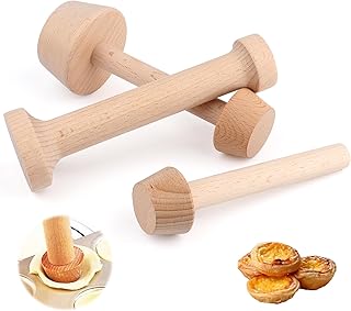 Sopoloray 3 Pcs Wooden Tart Tamper Set,Double Sided Pie Pastry Dough Tamper,Natural Beech Wood Pastry Dough Press,Baking Tools for Egg Tarts