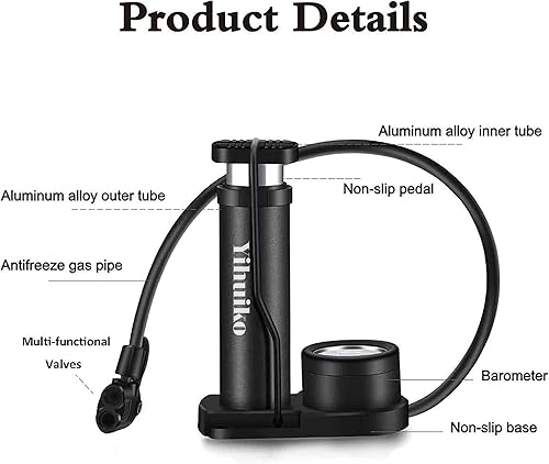 Miniatura 2 de Mini bomba de pie para bicicleta, bomba de pie de 120 PSI, bomba de suelo activada por pie con manómetro extra sensible, bomba de aire portátil con