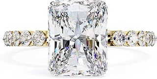 IGI Certified Lab-Grown Diamond Large Emerald Cut with Round Pave Band Engagement Ring for Women in 10K, 14K and 18K, White, Yellow and Rose Gold, 2 to 10 Carat TW (E-F Color, VVS-VS Clarity)