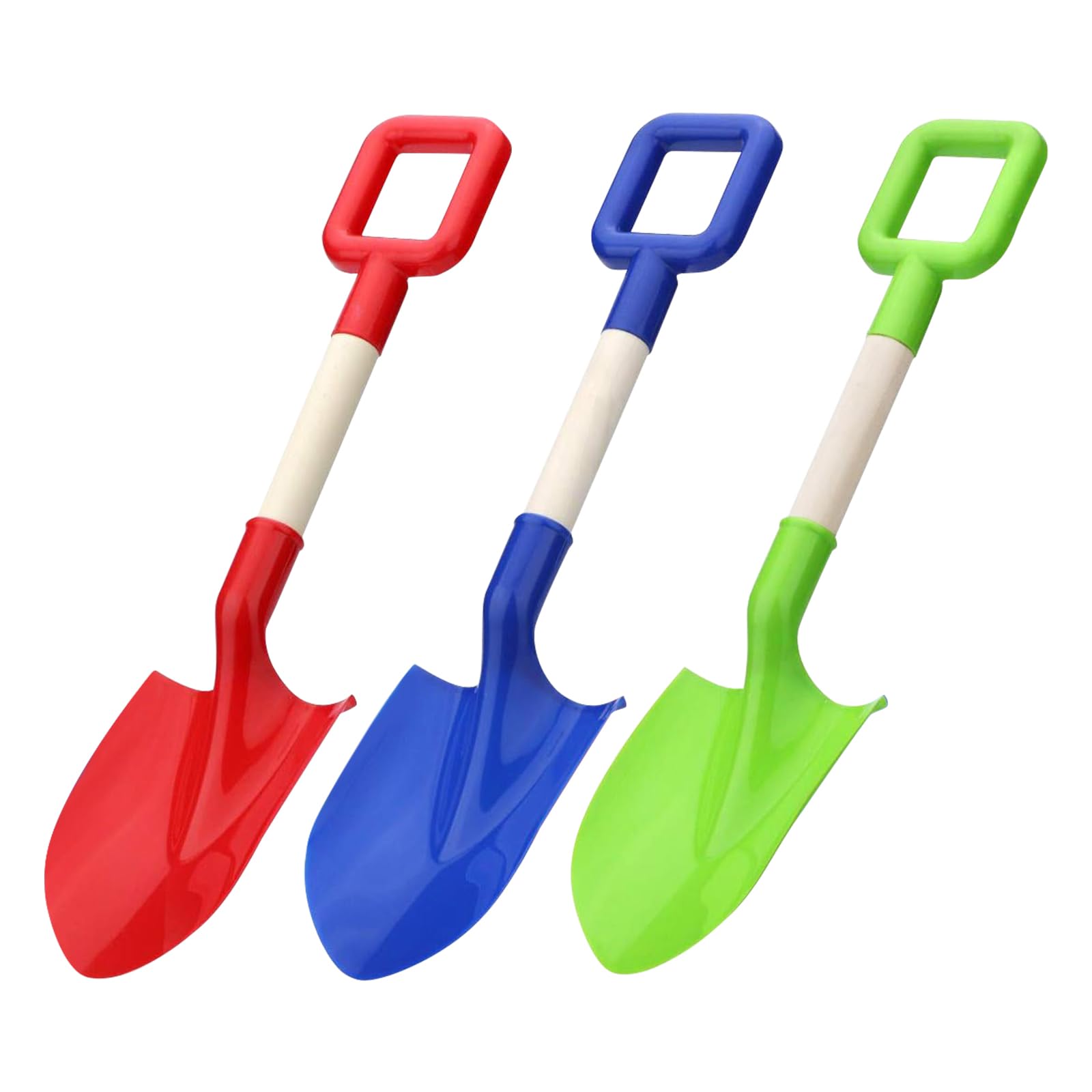 Sand Shovels for Children with Wooden Handle - Set of 3 40 cm for Beach Snow and Garden, Rot, Blau