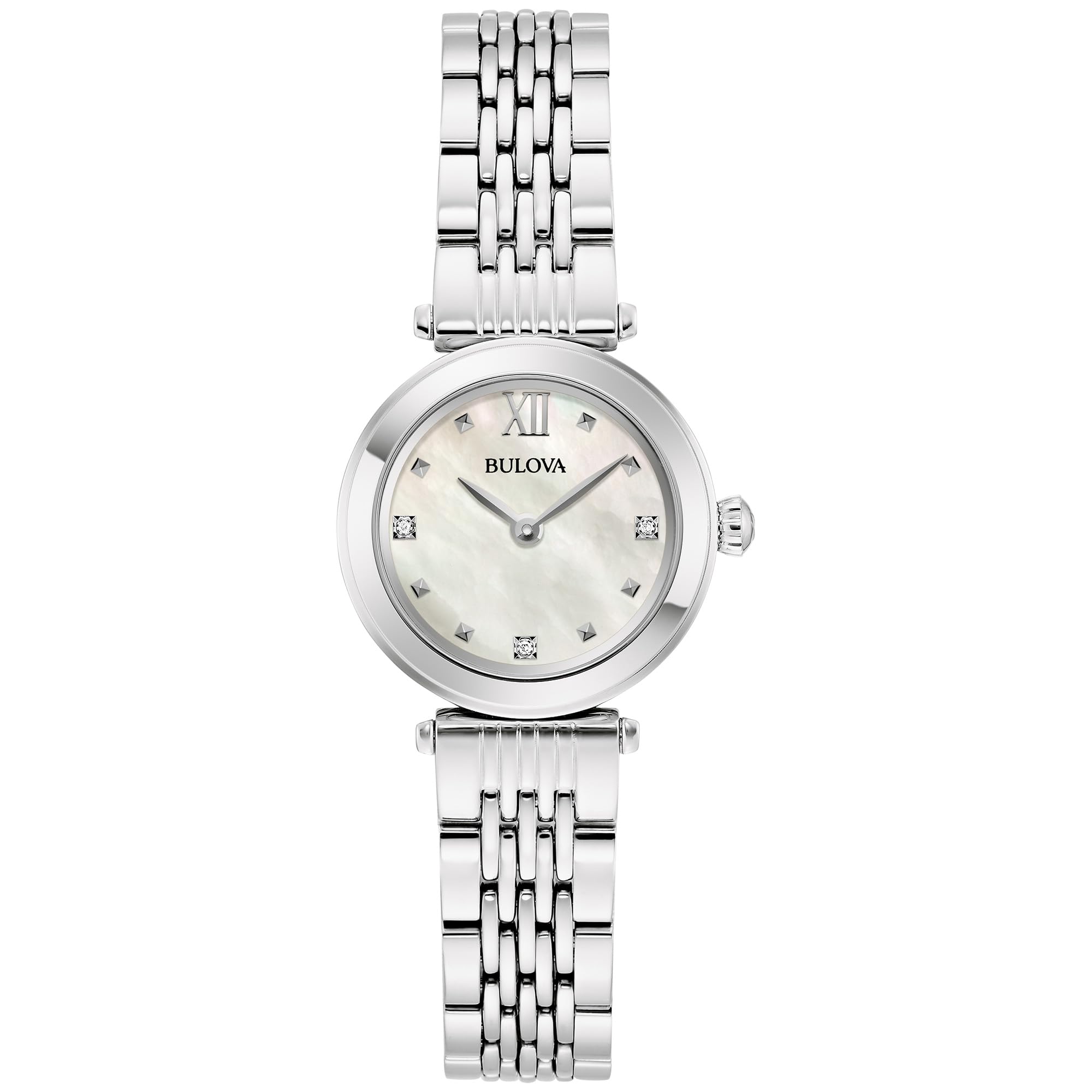 Bulova Ladies Classic Mini 2-Hand Quartz Watch, Diamond, Stainless Steel, Mother-of-Pearl Dial, 24.5mm