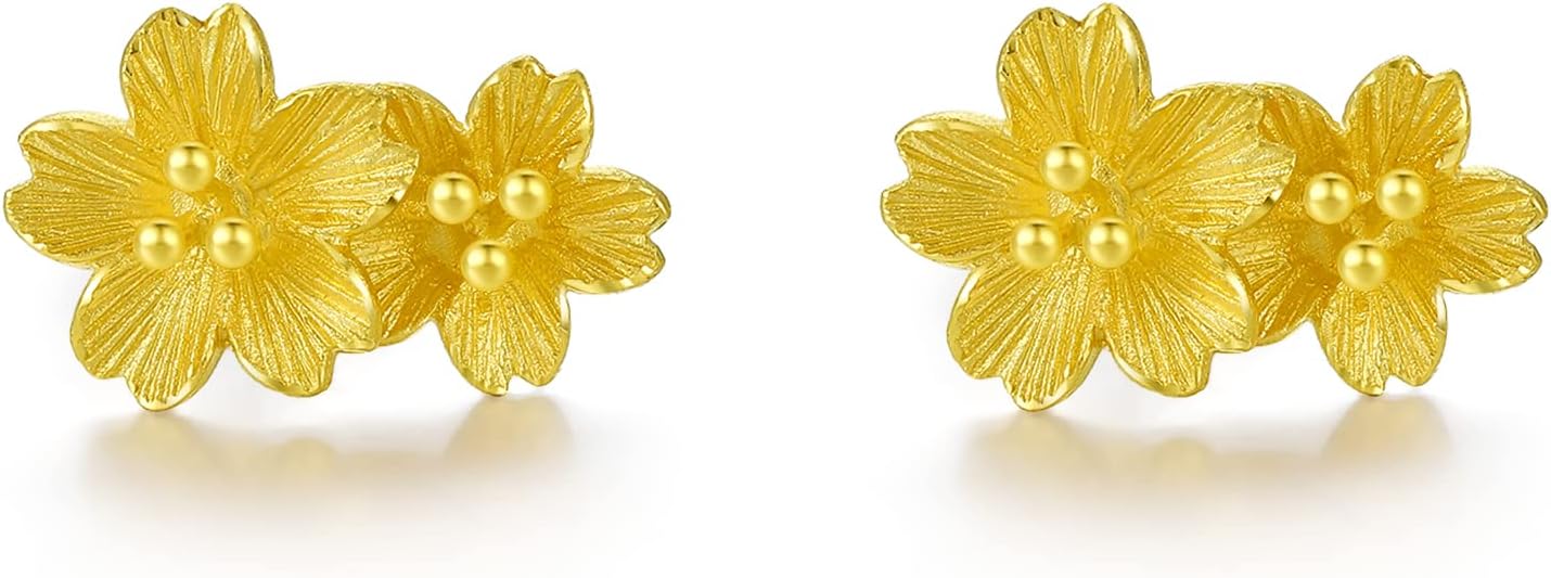 24K Solid Gold Earrings for Women, Real Gold Stud Earrings Hypoallergenic Lightweight Fashion Small Flower Eye Pins Earrings for Mom Girlfriend Gifts