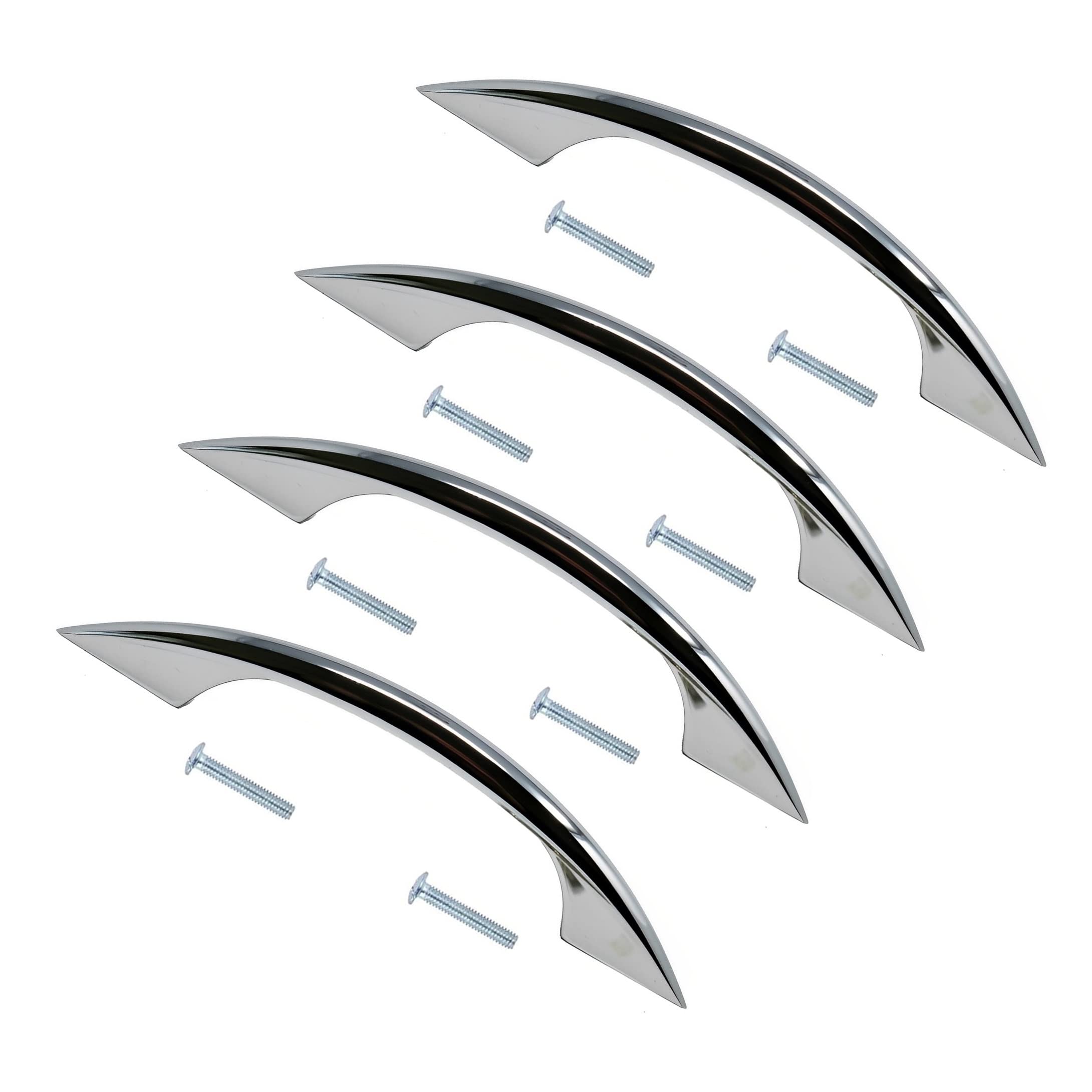 Terf Chrome Terf® Traditional Polished D-Shape Back Fix Pull Handle 93Mm (3.66 Inch) Including Fixing Screw For Kitchen Cupboard Cabinet Drawer Wardrobe Door Pull Handle - Pack Of 4
