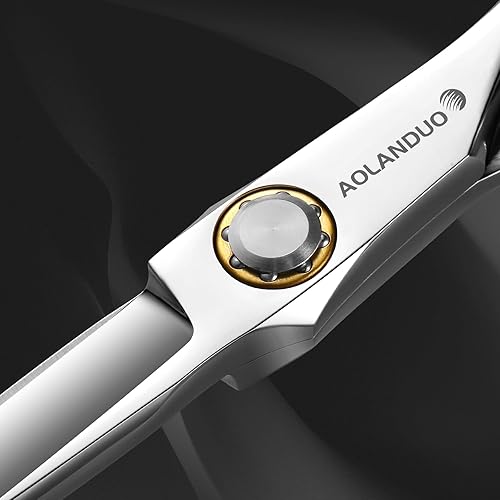 Miniatura 4 de AOLANDUO - Tijeras de pelo con borde convexo de 6 pulgadas, con acero japonés AICHI Tijeras de corte de pelo hechas a mano con mango desplazado para