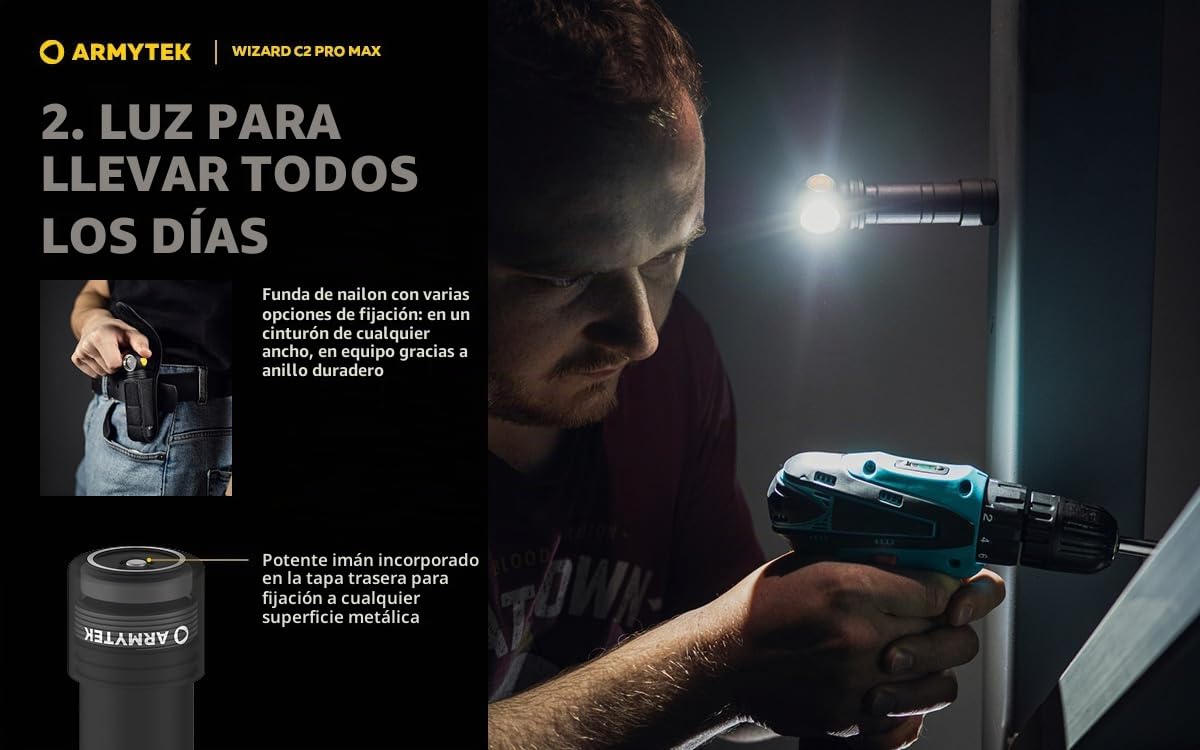 Armytek Wizard C2 Pro Max Linterna frontal LED (3720 lúmenes, luz cálida, recargable por USB)