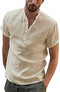 Dhyuen Herren Shirts Kurzarm V-Ausschnitt Knopf Hemd Sommer Henley Shirts Basic T-Shirts Outdoor Sommerhemd Regular Fit To...