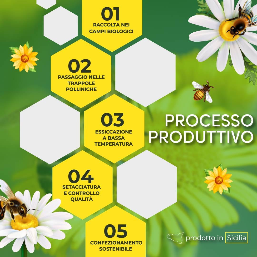 RACILIA Polline d'Api Biologico Italiano in Granuli - 100% Naturale da Agricoltura Biologica Siciliana - 1kg