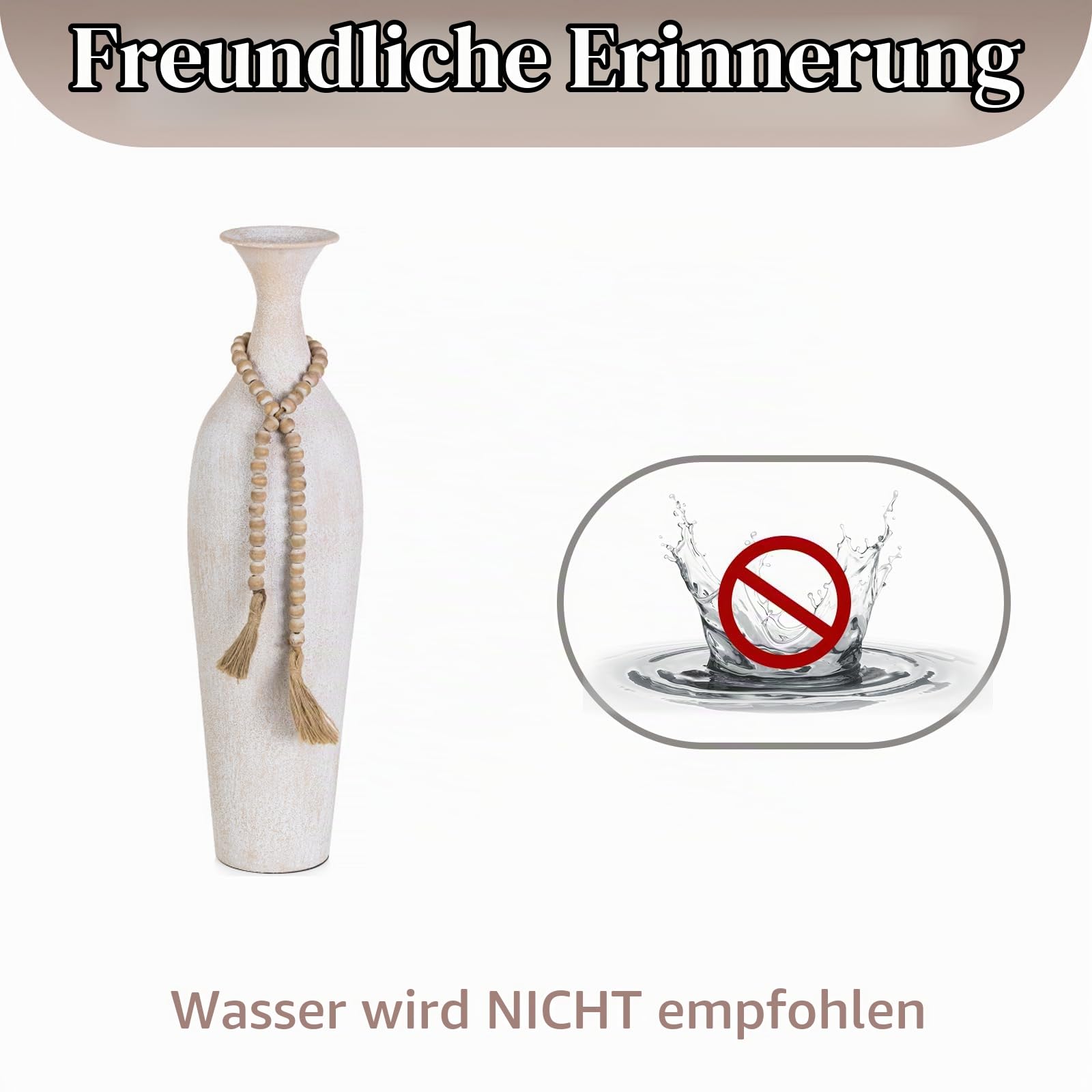 Sziqiqi Metall Bodenvase Groß 60cm: Hoch Vasen Rustikale mit Boho Perlen | Dickes, Stabile, Weiß, Sicher für Kinder und Haustiere, für Faulpelze, Indoor, Wohnzimmer, Landhaus, Einweihung