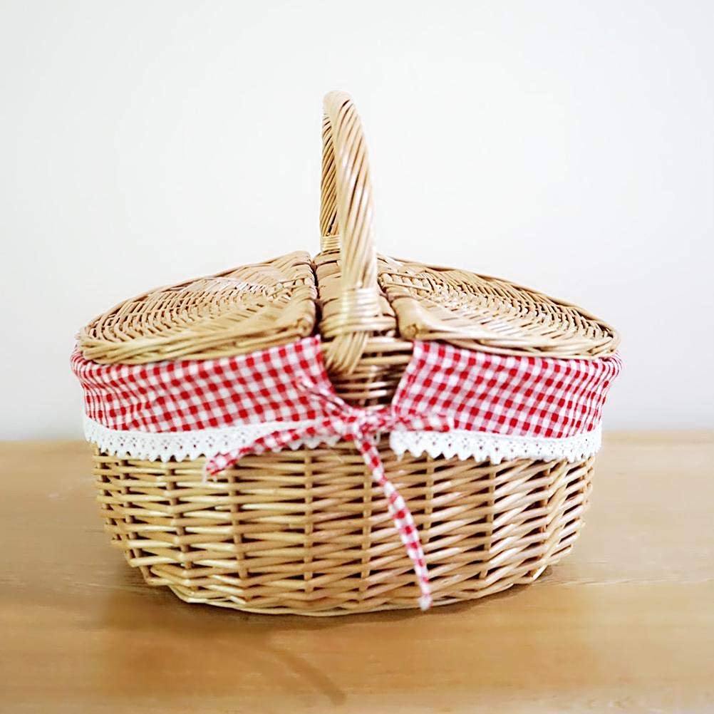 Atyhao Cestas de Picnic de Mimbre Cesta con Tapa y Asa, Cestas de Regalo de Mimbre Cesta de Picnic Tejida de Sauce Ovalada Vacía Cesta de Dulces Cesta de Almacenamiento Cesta de Boda