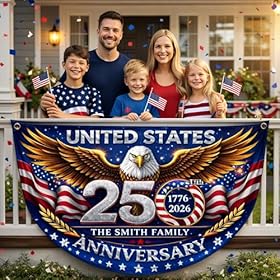 DILYPOD-Personalized-USA-250th-Anniversary-Bunting-Flag-with-Family-Name-Custom-America-250th-Birthday-Bunting-Flag-America-1776-2026-Patriotic-Eagle-Design-Banner-4th-of-July-Decor-4