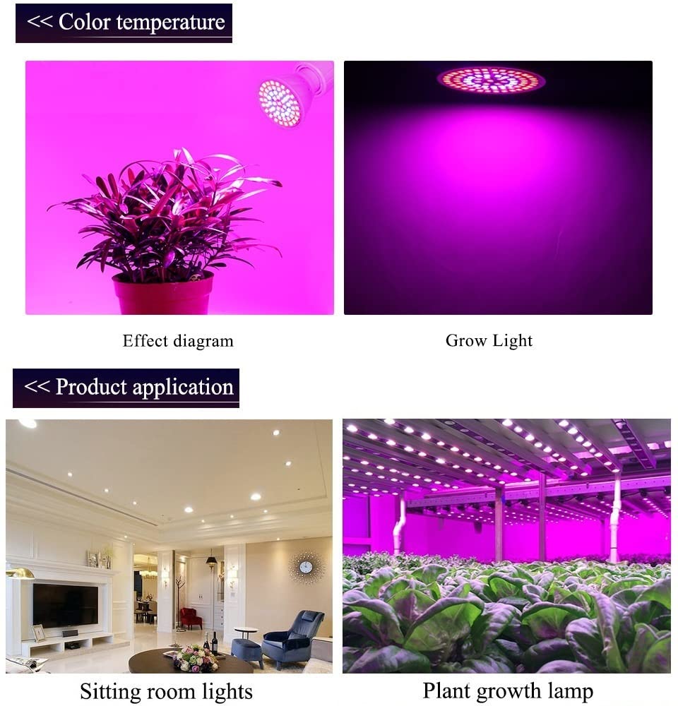 Illuminazione KJXP, Confezione da 20, Lampada for piante a spettro completo a LED AC220V E27/GU10/E14 3/5/7W Lampada for coltivazione di piante Luce di riempimento for tazza di plastica(GU10 80LED)