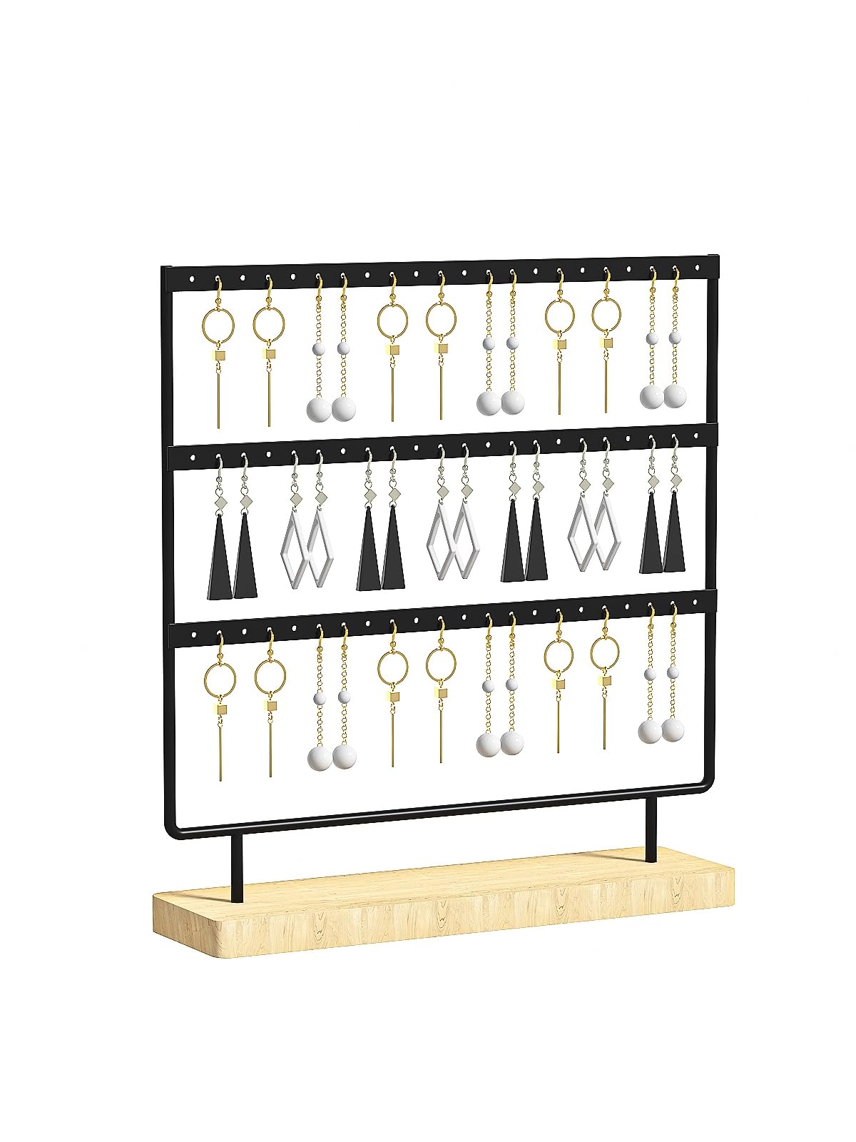 Ausalivan Earring Holder Organizer,Pierced Large Earrings Display Stand For Selling,Small Stud Earring Organizer Rack,Hoop Earring Storage Hanger Tree (Black, 3 tier)