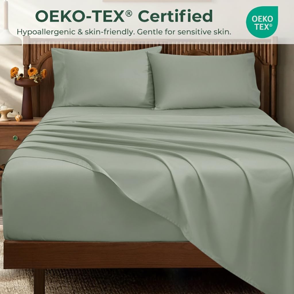 HYPREST Egyptian Cotton Sheets King Size - 18 Inch Deep Pocket King Sheets Sage Green, Luxury Soft & Crisp Bed Sheets Set, Oeko-TEX Certified, Durable Cooling Hotel Bedding, Sage Green