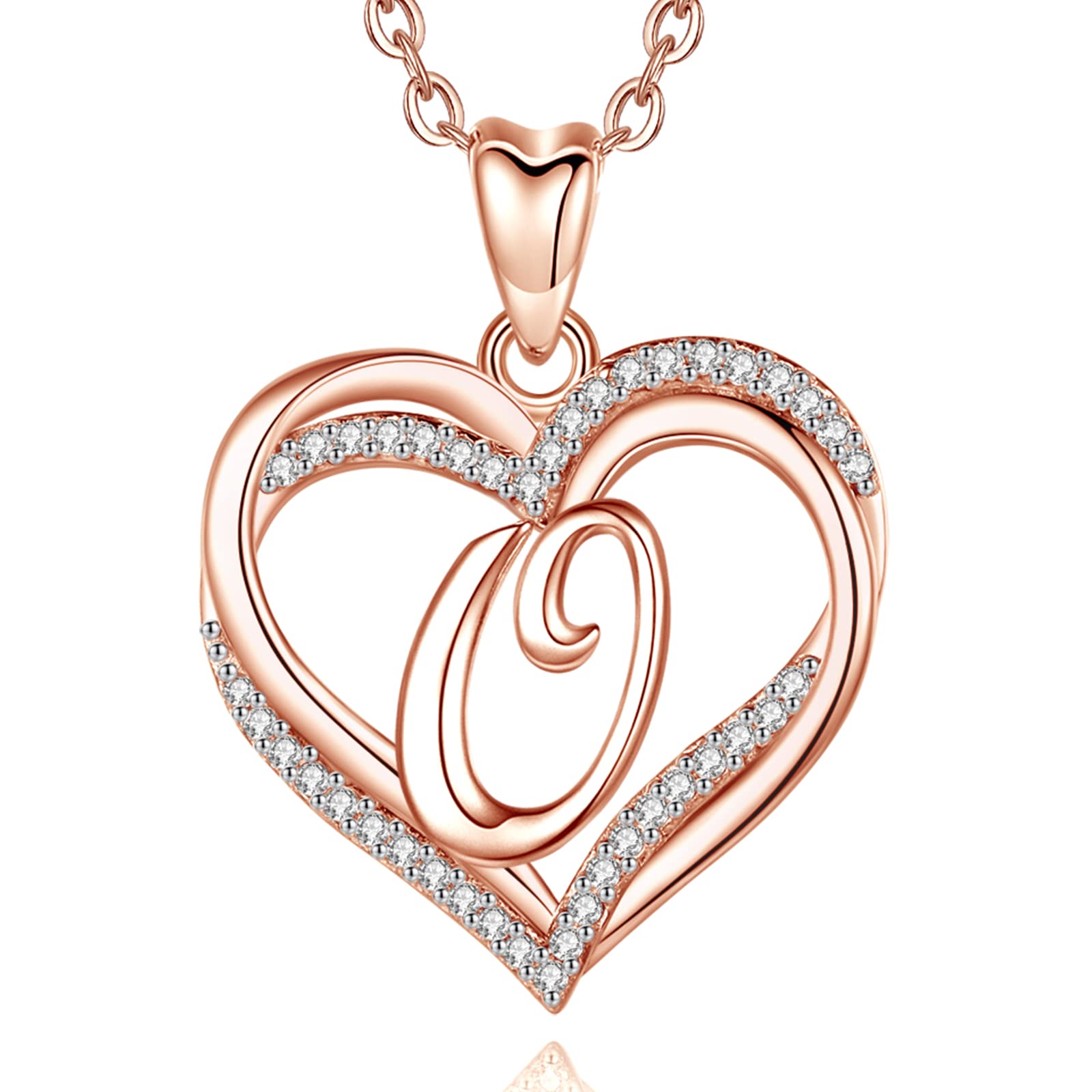 INFUSEU Collana con Ciondolo Cuore, Lettera A-Z Alfabeto Capitale Gioielli Doppio Cuore Collane Iniziali Cubic Zirconia CZ per Donne Regali Romantici, Catena da 20 Pollici