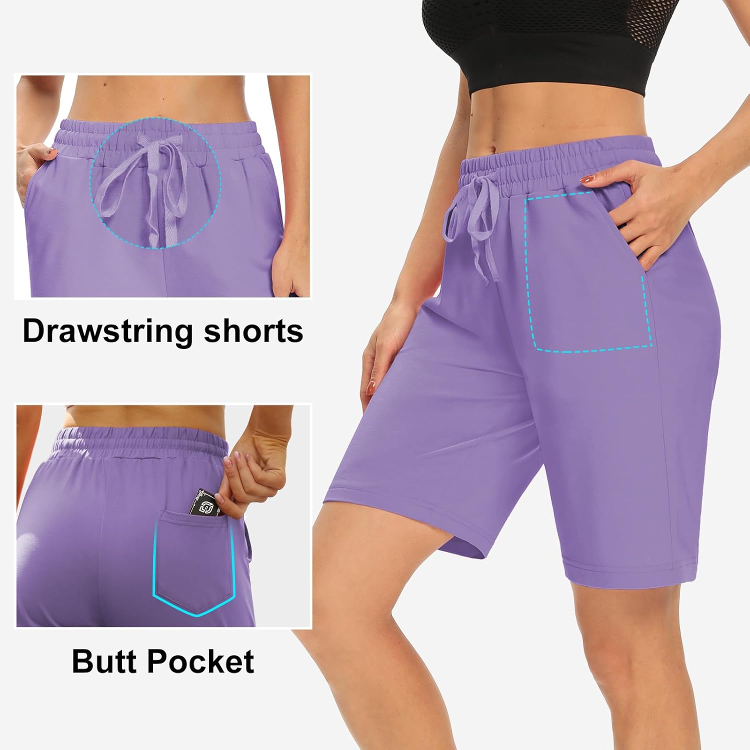DIBAOLONG Womens Yoga Shorts Loose Comfy Drawstring Lounge Bermuda Shorts with 3 Pockets - Image 4